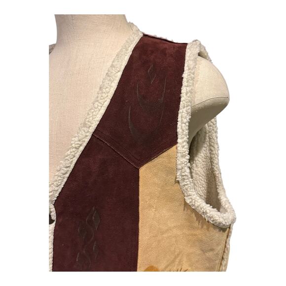 Vintage Pyrographed leather Suede Rooster Western Sherpa lined Vest size XL - Picture 16 of 16